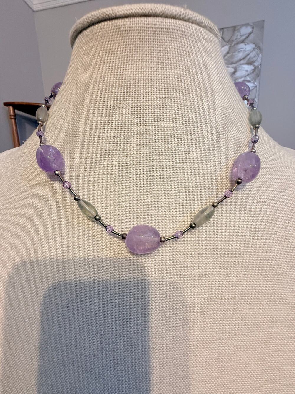 Vintage Amethyst & Quartz Gemstone Necklace 16”